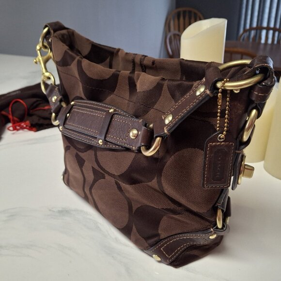 Coach Signature Carly Chocolate Brown Medium Shoulder Bag Purse with Dust Bag - Picture 4 of 12